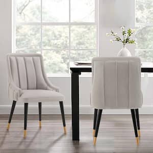 Eda Grey Modern Velvet and Faux Leather Upholstered Dining Chair