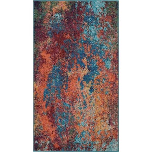 Celestial Atlantic Blue 3 ft. x 5 ft. Abstract Modern Kitchen Area Rug