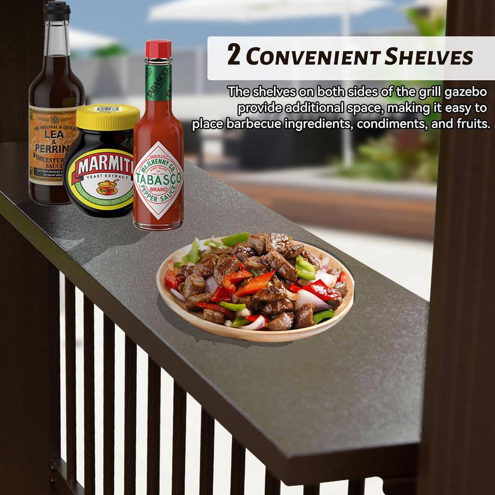 Brown Steel Hardtop Grill Gazebo with Side Shelves