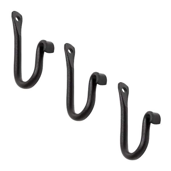 Set of 3 Multi Purpose J-Hook Brackets Iron, 4 in. Long, Black Powder Coat Finish