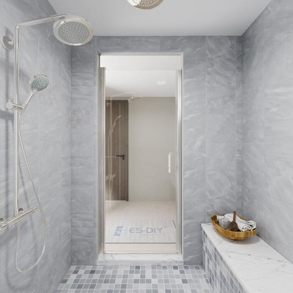 32-34 in. W x 72 in. H Pivot Frameless Shower Door in Nickel with Clear Glass