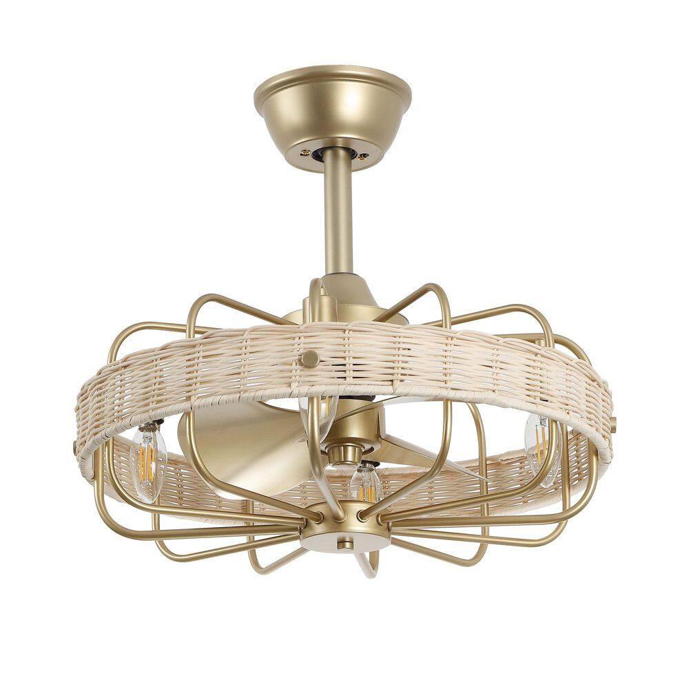 18 in. Indoor White Hand-woven Rattan Caged Ceiling Fan with Light kit and Remote Control price history on PriceWatchPro