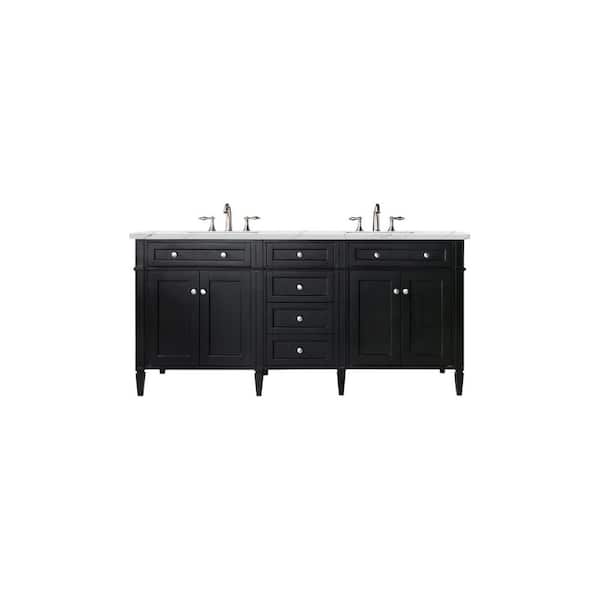 James Martin Vanities Brittany 72.0 in. W x 23.5 in. D x 34 in. H Bathroom Vanity in Black Onyx with Ethereal Noctis Quartz Top