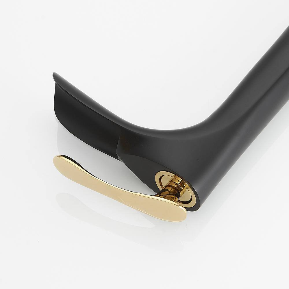 Matte Black and Gold Single Handle Vessel Sink Faucet