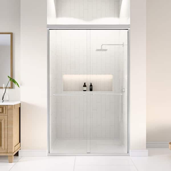 SHAAMA 48 in. W x 72 in. H Double Sliding Framed Shower Door in Brushed Nickel with SGCC 1/4 in. (6 mm) Tempered Clear Glass