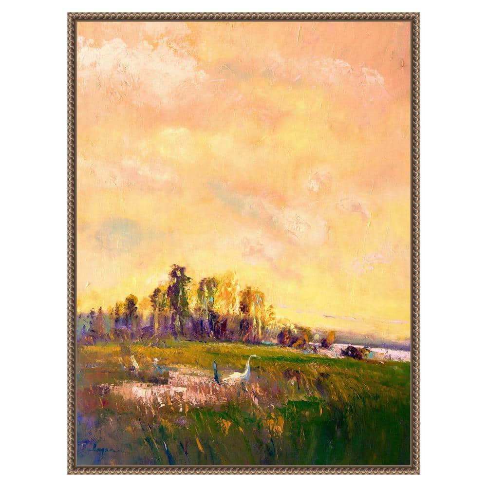 Abstract Marshland Scenic Landscape Canvas Wall Art with Bronze Frame