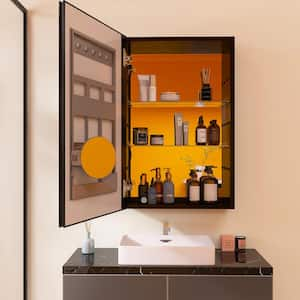 20 in. W x 30 in. H Black Aluminum Surface Mount Medicine Cabinets with Mirror Lighted Bathroom Adjustable Glass Shelves