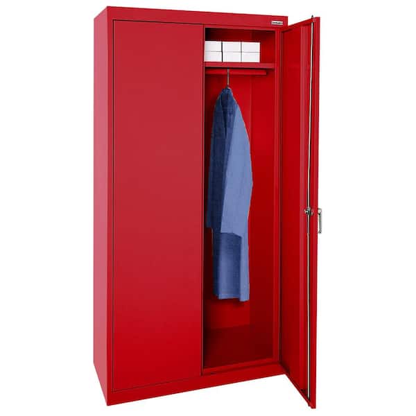 36 in. W x 72 in. H x 24 in. D 24-Gauge 2-Shelf Steel Freestanding Wardrobe Storage Cabinet in Red