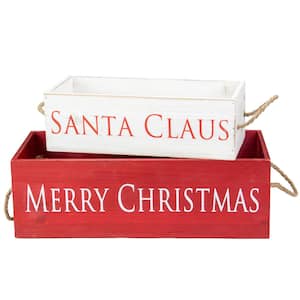 12 in. to 13.75 in. Red and White Wood Organizer Boxes Christmas Decorations (Set of 2)