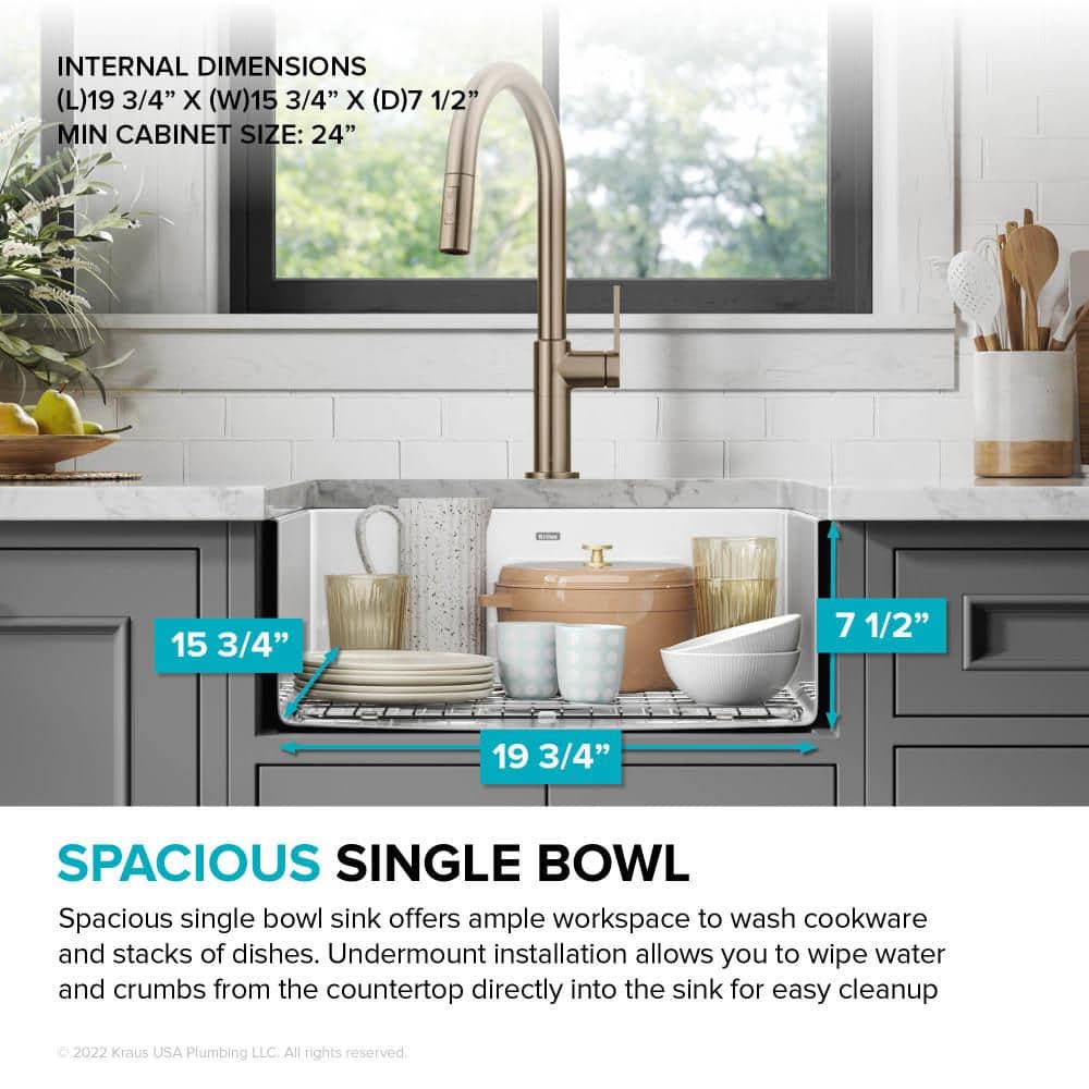 White Porcelain Enameled Cast Iron Single Bowl Undermount Sink