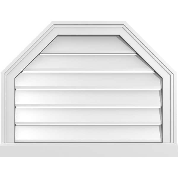 Ekena Millwork 26 in. x 20 in. Octagonal Top Surface Mount PVC Gable Vent: Functional with Brickmould Sill Frame