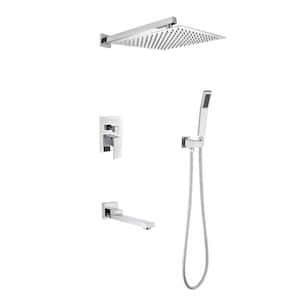 1-Spray Patterns 12 in. Wall Mount Dual Fixed and Handheld Shower Head with Bathtub Faucet 1.8 GPM in Chrome