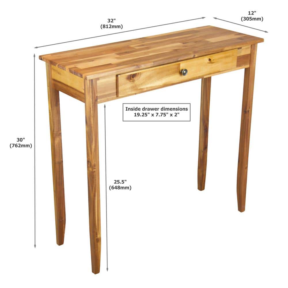 Natural Acacia Wood Console Table with Drawer and Storage