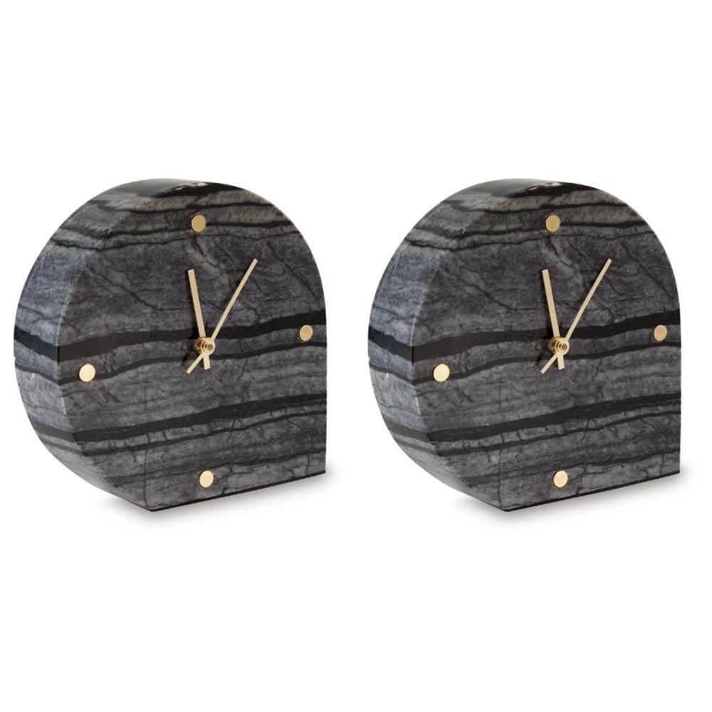 Jexy Black Gray Marble with Gold Accents Analog Decorative Table Clock (Set of 2) price history on PriceWatchPro
