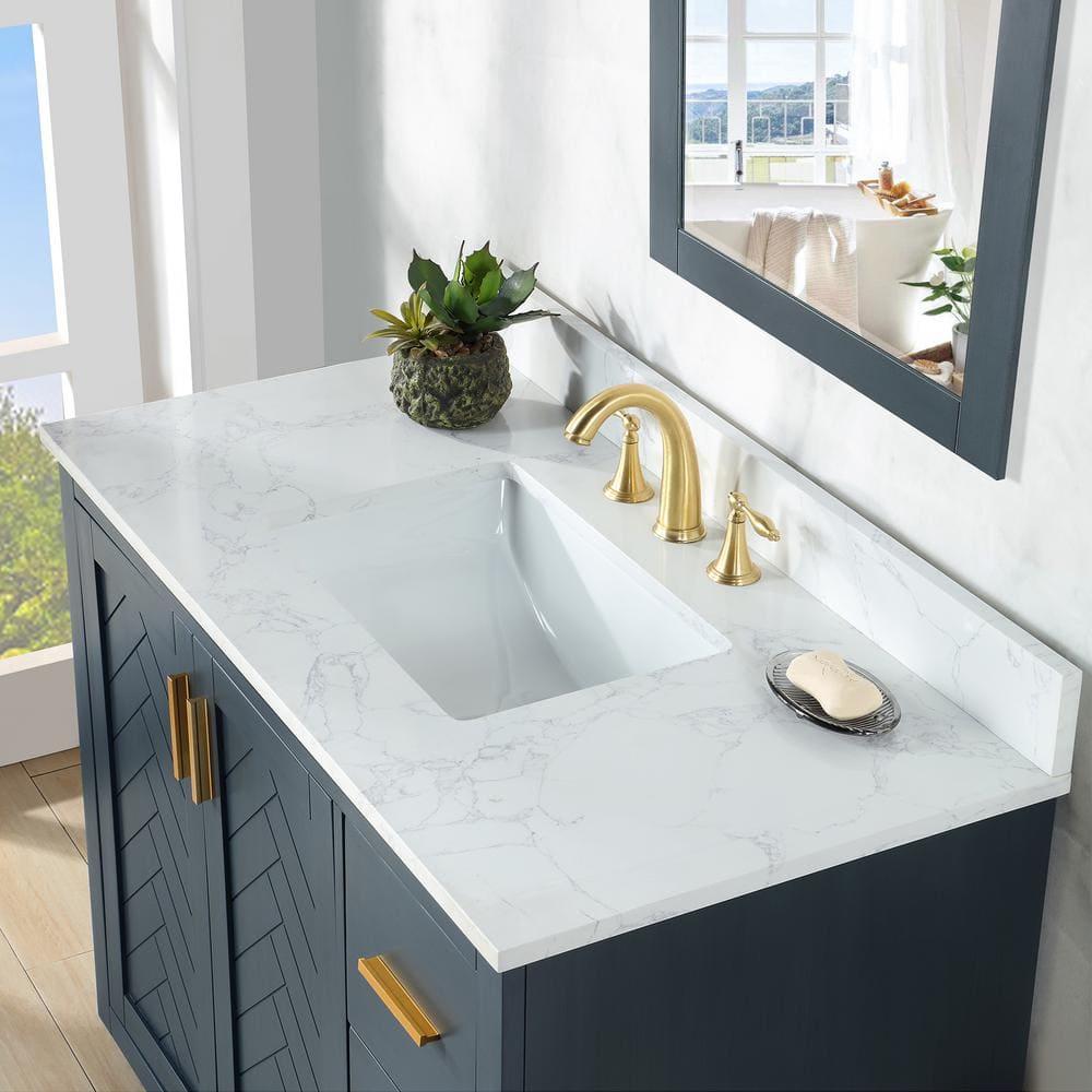 Gazsi 42" Charcoal Blue Wood Vanity with Composite Stone Top