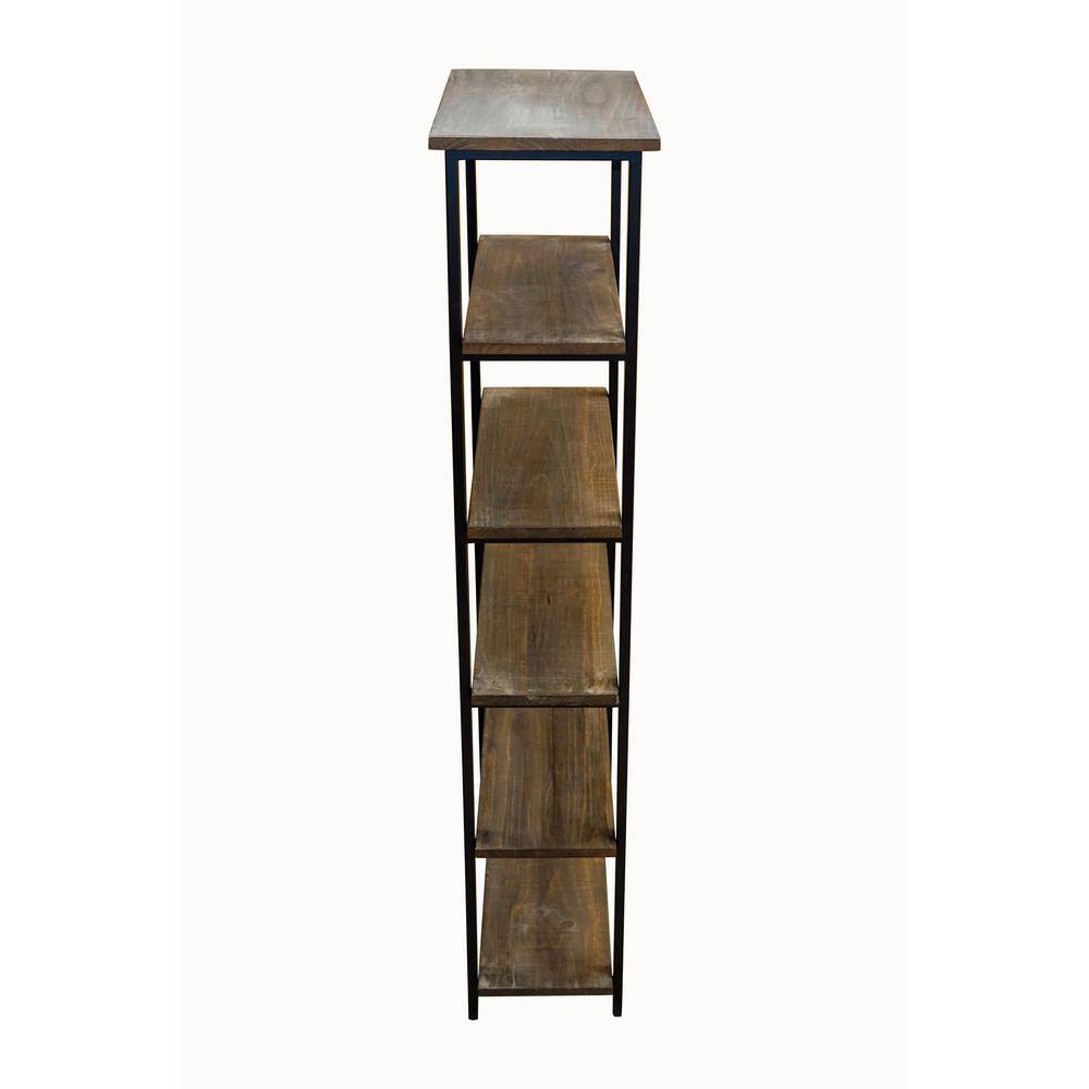 Modern Farmhouse 71" Black Pine Wood Bookcase with Metal Legs