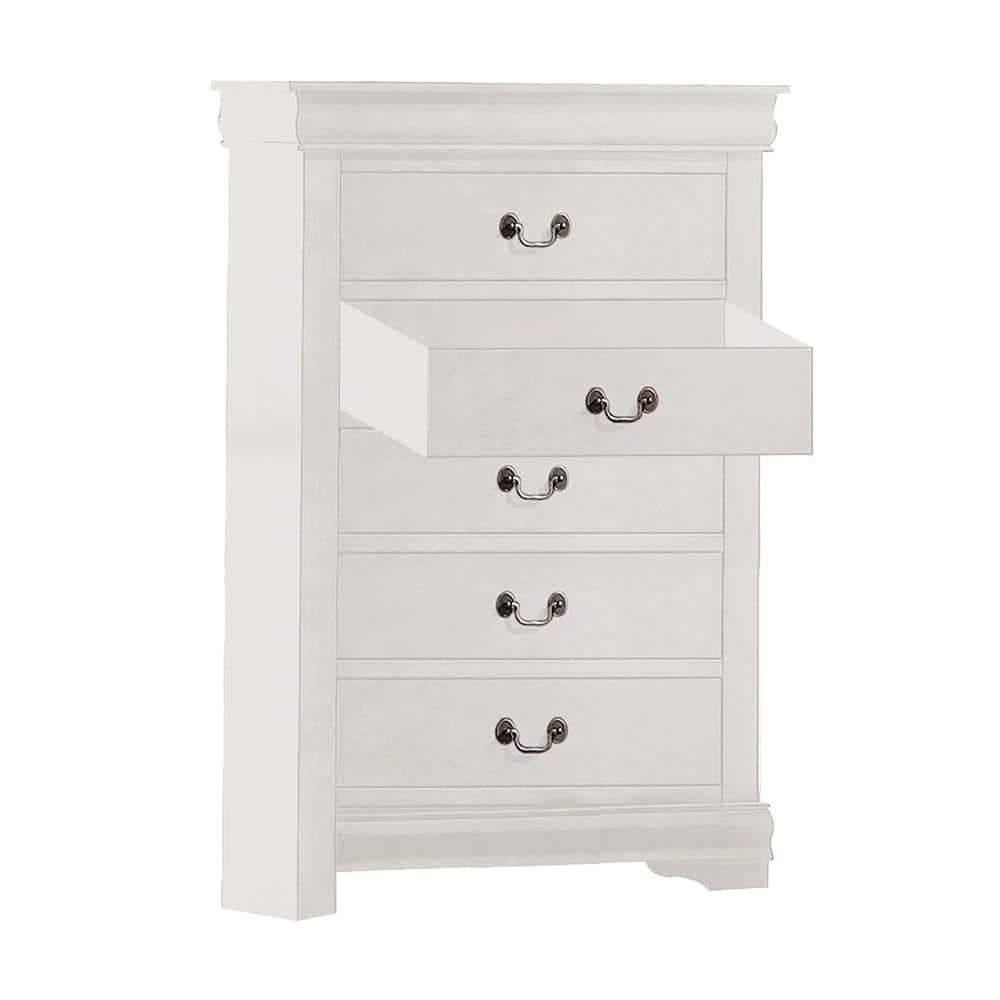 White 5-Drawer Chest with Brushed Nickel Hardware