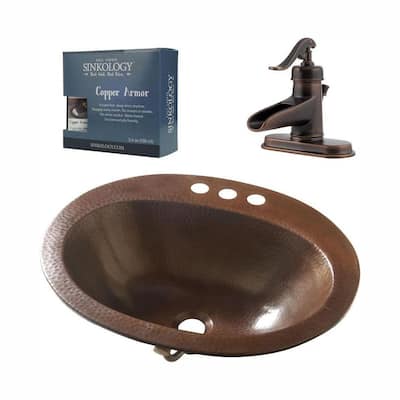 Seville All-In-One 20 in. Drop-In Copper Bathroom Sink with Pfister Bronze Ashfield Faucet and Drain in Aged Copper