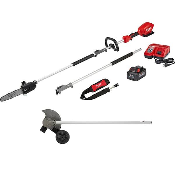 Milwaukee M18 FUEL 10 in. 18V Lithium-Ion Brushless Cordless Pole Saw Kit with Edger Attachment and 8.0 Ah Battery (2-Tool)