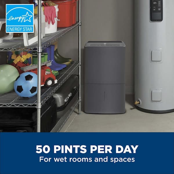 GE - 50-Pint Energy Star Smart Portable Dehumidifier with Smart Dry for Wet  Spaces - Grey