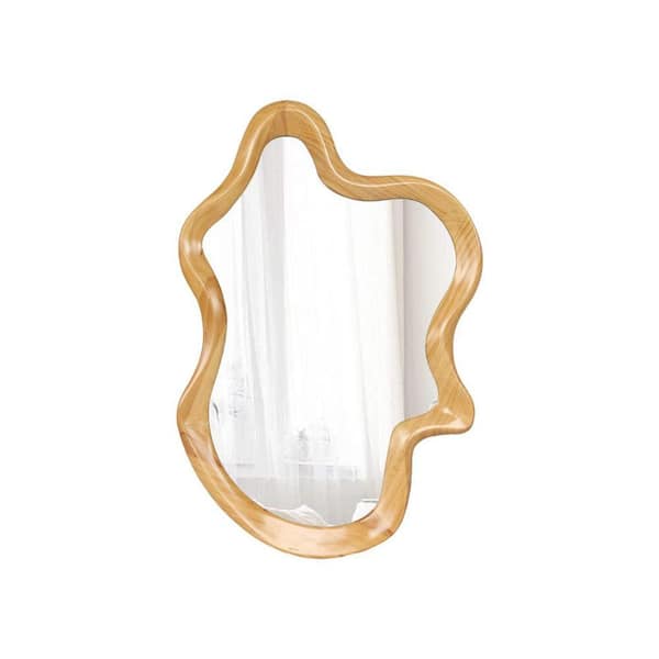 22.24 in. W x 33.46 in. H Novelty Irregular Shaped Vanity Bathroom Mirror, Wall Mirror with Natural Wood Frame