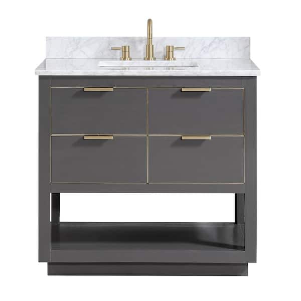 Avanity Allie 37 in. Single Sink Twilight Gray with Gold Trim Bath Vanity with Carrara White Marble Top