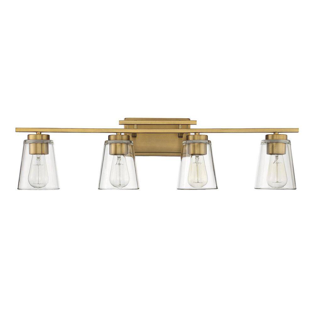 Calhoun Warm Brass Cylinder 4-Light Bath Bar with Clear Glass