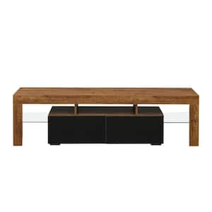 63 in. Wood walnut Black TV Stand with 2 Drawers Fits TV's up to 75 in. with LED RGB Lights