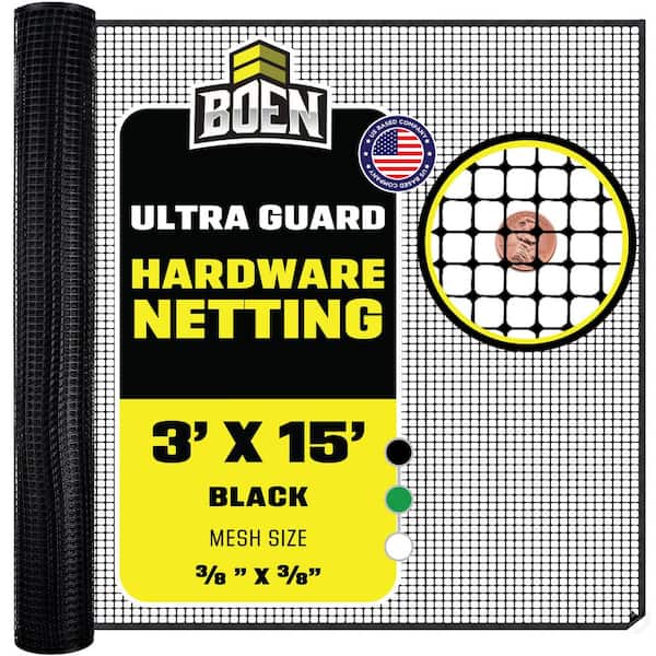 BOEN Black Plastic Hardware Net 3 ft. x 15 ft. Reinforced UV treated, Barrier from Rabbits, Deer and Rodents, Tree Guard