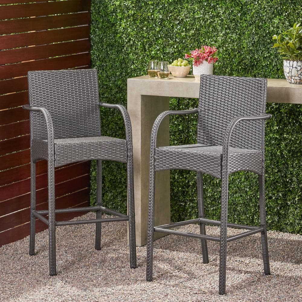 Noble House Cascada Stackable Faux Rattan Outdoor Bar Stool (2-Pack ...