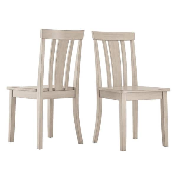 Antique White Slat Back Wood Dining Chairs (Set of 2)