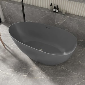 Luna 59 in. x 30.7 in. Stone Resin Solid Surface Flatbottom Freestanding Soaking Bathtub in Dark Gray