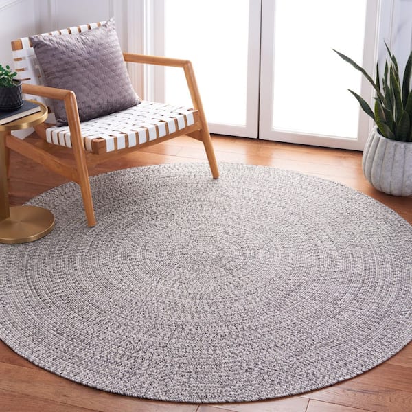 Braided Gray/Ivory 3 ft. x 3 ft. Machine Washable Concentric Woven Round Area Rug