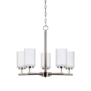 Oslo 5-Light Brushed Nickel Hanging Chandelier with LED Bulbs