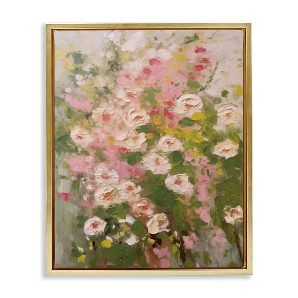 Vintage Spring Floral Abstraction by LSR Design Studio Gold Floater Frame Nature Graphic Art Print 31 in. x 25 in.