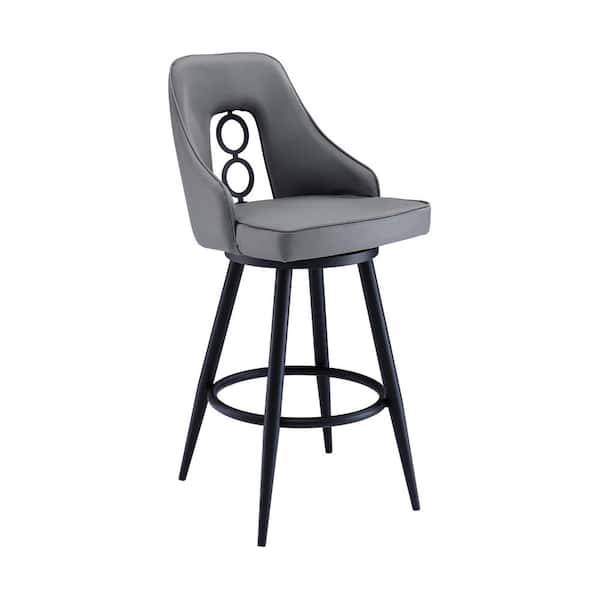 Armen Living Perrin Contemporary 30 in. Bar Height in Black Powder Coated Finish and Grey Faux Leather Bar Stool