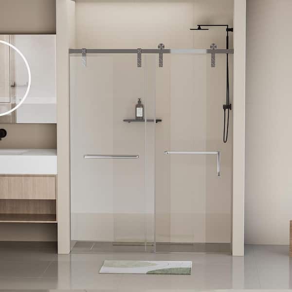 ANGELES HOME 60 in. W x 76 in. H Frameless Soft-Closing Single Sliding Shower Door with 5/16 in. (8 mm) Clear Glass, Brushed Nickel
