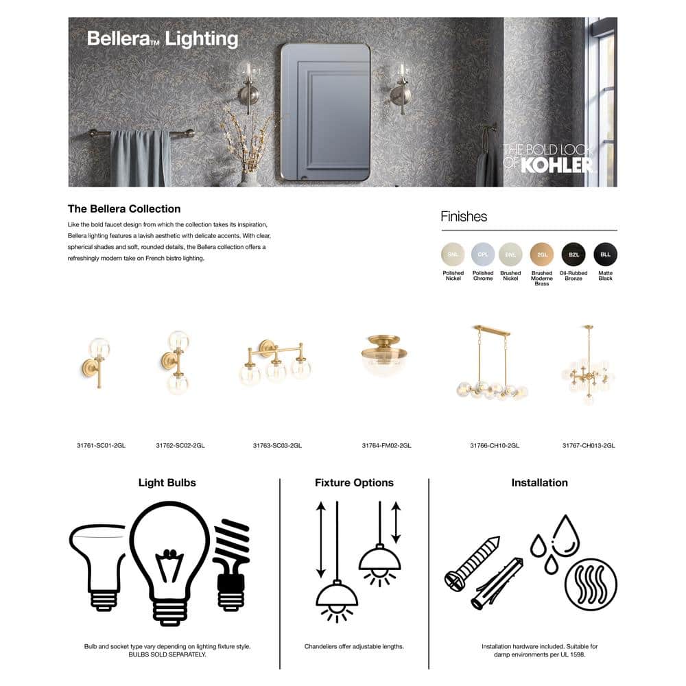 Bellera 22" Brushed Brass 3-Light Wall Sconce with Clear Glass Shades