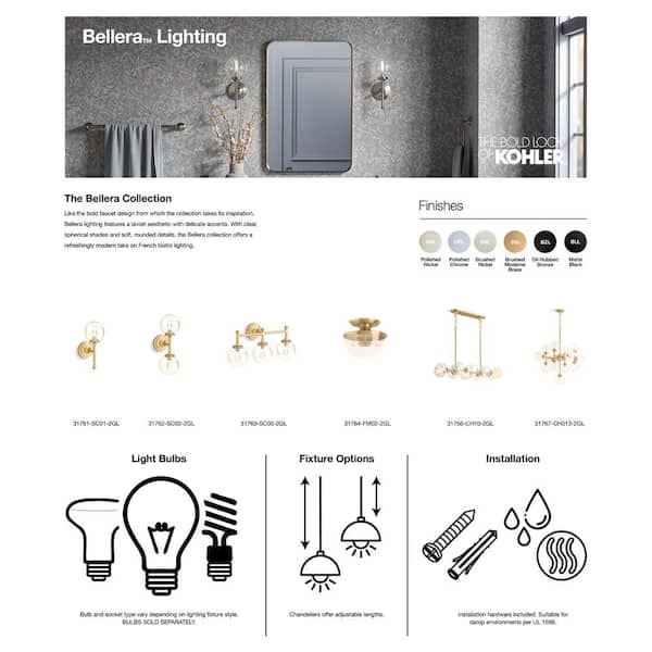 KOHLER Bellera 15 in. 2-Light Brushed Moderne Brass Flush Mount