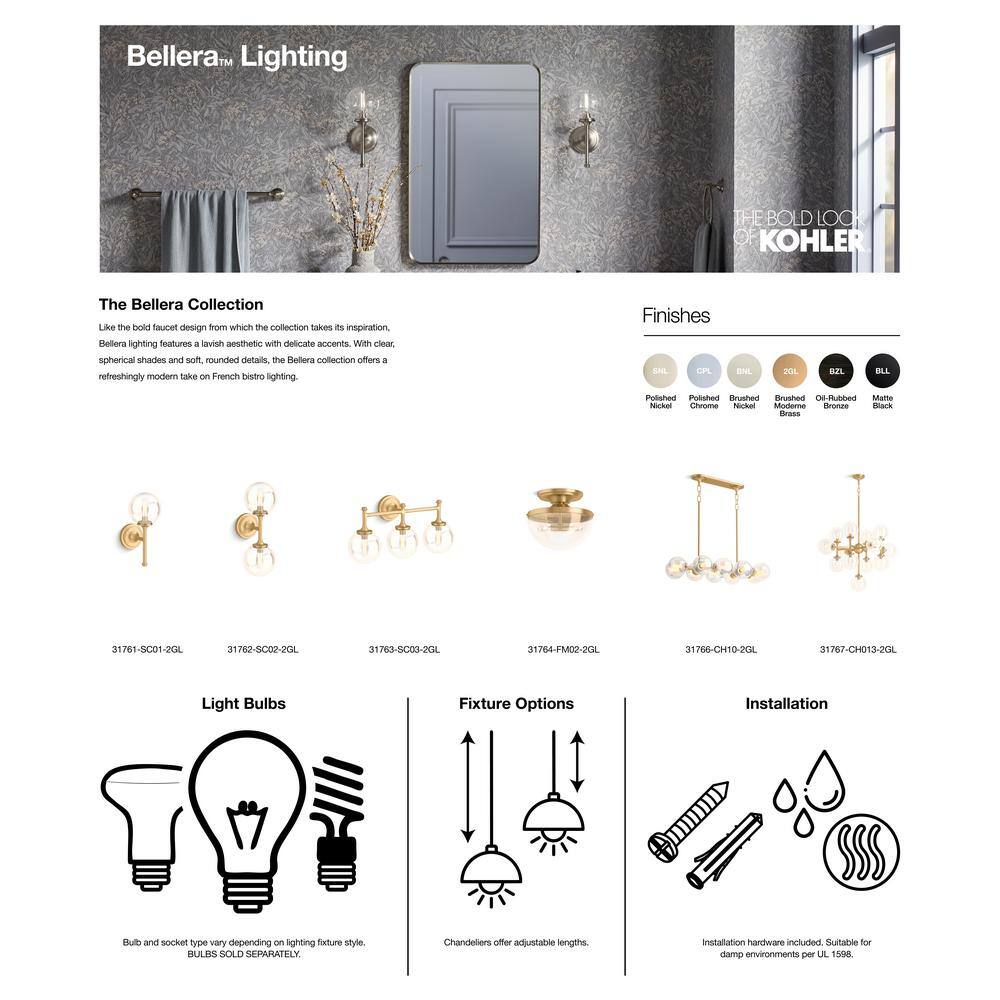 Bellera 13.5" Dimmable Bronze One-Light Sconce with Clear Glass Globe