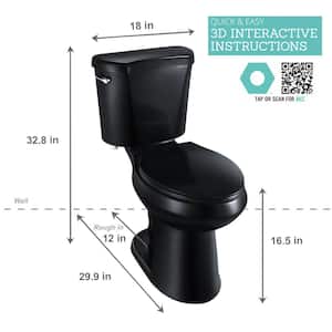 2-piece 1.28 GPF High Efficiency Single Flush Elongated Toilet in Black