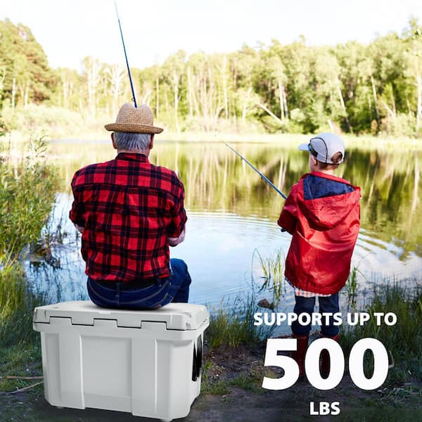Denjol White 60 qt. Portable Chest Cooler with Cup Holders, Nylon