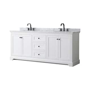 Avery 80 in. W x 22 in. D x 35 in. H Double Bath Vanity in White with White Carrara Marble Top