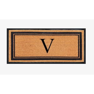 A1HC Markham Picture Frame Black/Beige 30 in. x 60 in. Coir and Rubber Flocked Large Outdoor Monogrammed V Door Mat
