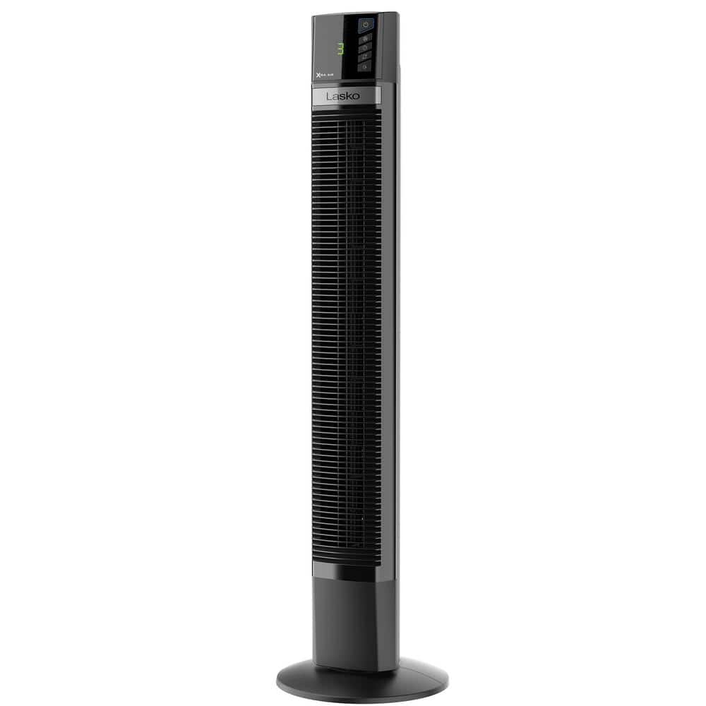 48-Inch Black Plastic Oscillating Tower Fan with Remote