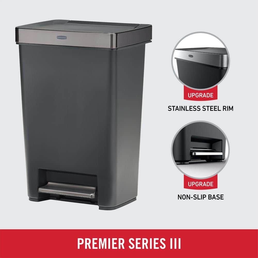 Gray Plastic 13 Gallon Step-On Trash Can with Stainless Steel Pedal