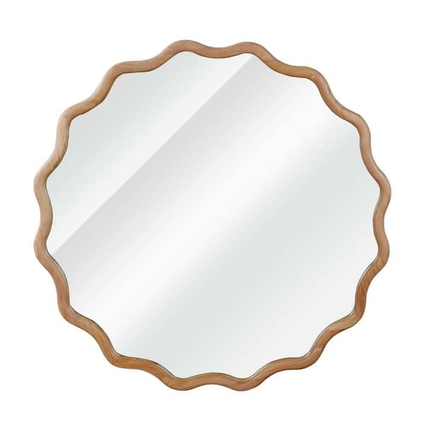 24.00 in. W x 24.00 in. H Round Solid Wood Frame Wall Mount Bathroom Vanity Mirror in Natural Wood