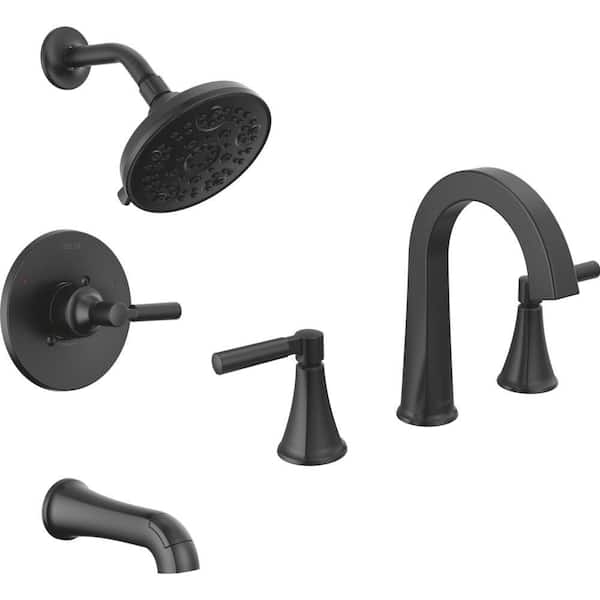 Lorna 8 in. Widespread 2-Handle Bathroom Sink Faucet Bundle Tub/Shower Trim and Rough-In in Matte Black