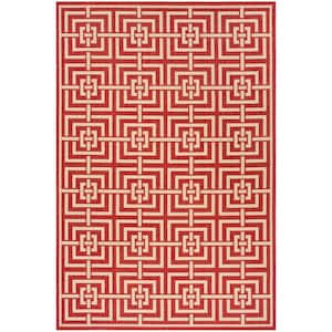 Beach House Red/Creme 7 ft. x 9 ft. Geometric Fretwork Indoor/Outdoor Area Rug