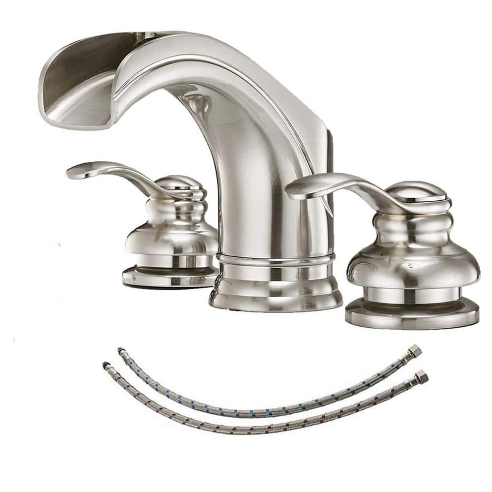 Brushed Nickel Bathroom Faucet 3 Hole, 8 in. Widespread Bathroom Faucet, 2-